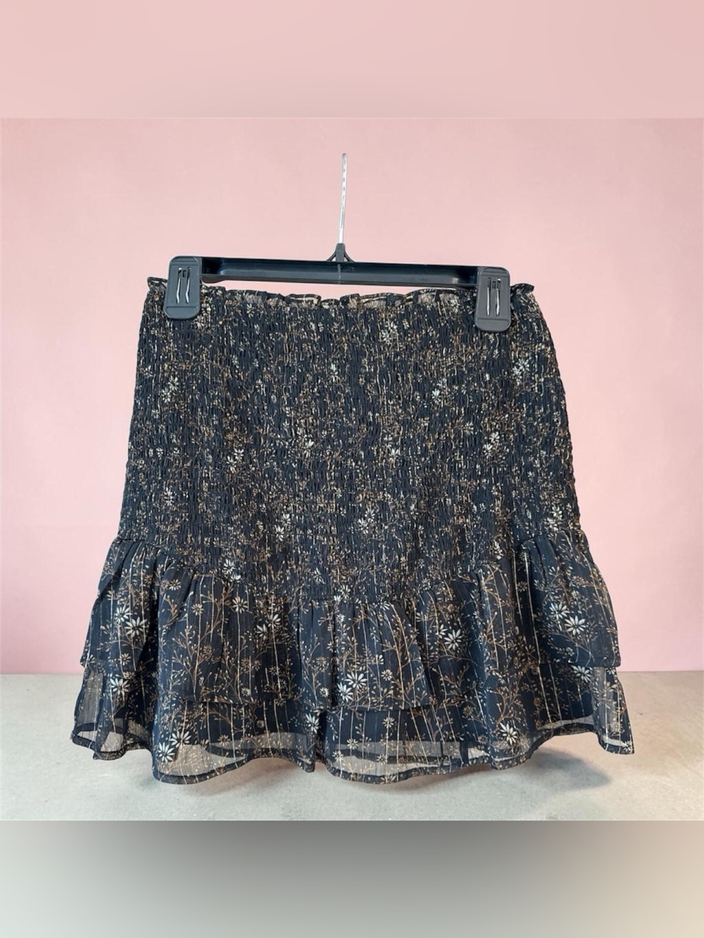 NSR Black Mini Skirt with Gold Floral Print